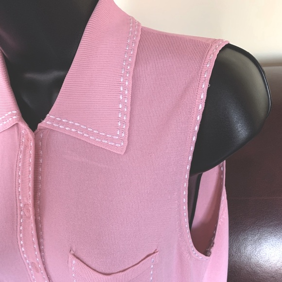 Vakko Pink Polo Style Knit Tank Top white silk stiches & chest pocket Eur 3 US M - Picture 2 of 5